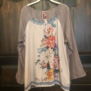 Johnny Was Long Sleeve Silk Top